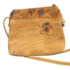 Carpet Cork Crossbody Handbag 8"x7"x1.5" Full Zip Inside Outside Pockets